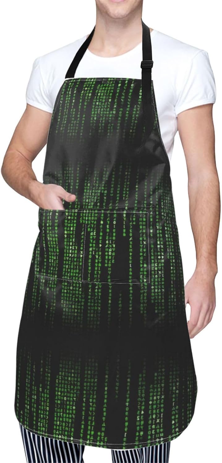 Green Number Binary Print 28x33 In Adult Kitchen Apron with Pockets Ve
