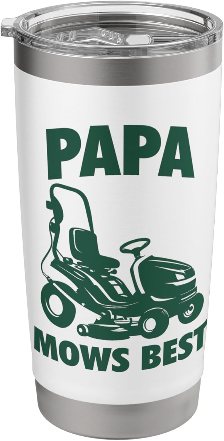Papa Mows Best Lawn Care Dad Mowing Landscaper Father's Day Stainless Steel Insulated Tumbler