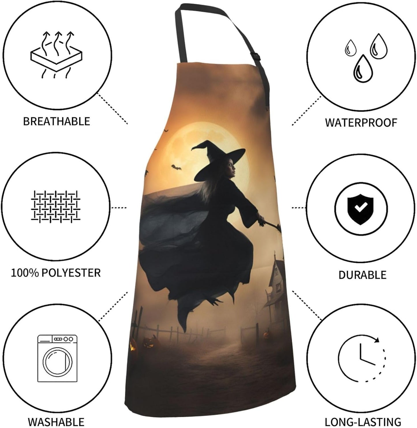 Halloween Witch Flying 2 print Waterproof chef's apron with pocket apron for kitchen cooking baking barbecue and gardening