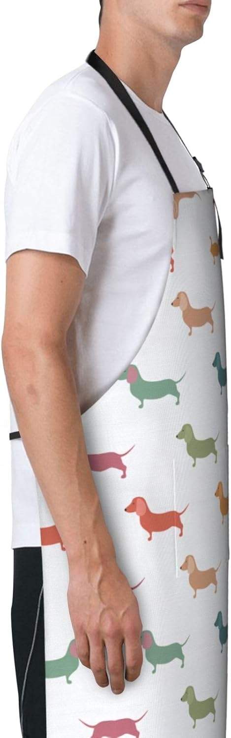 Cute Dachshound Dogs Print 28x33 In Adult Kitchen Apron with Pockets Versatile Chef Smock for Cooking Baking