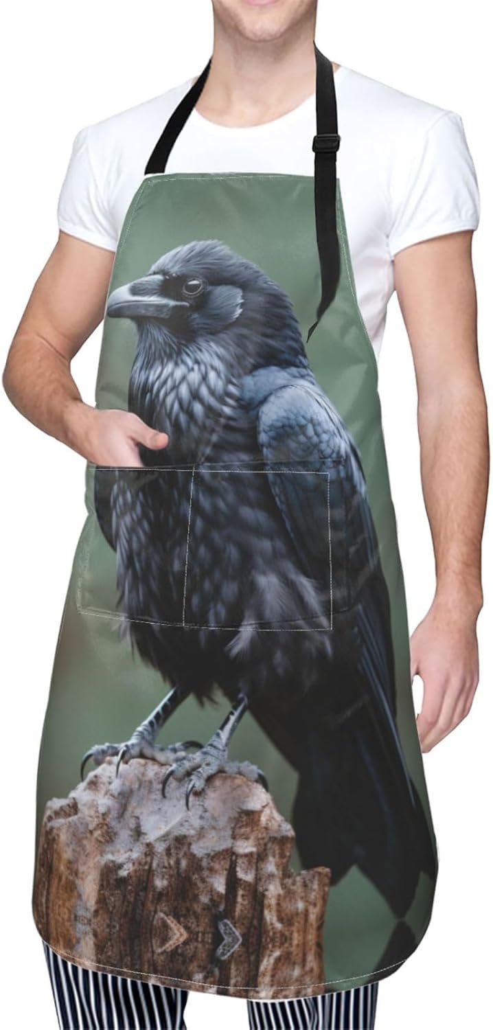Night crow print Waterproof apron with pocket adjustable cooking apron for adult kitchen bibs to bake