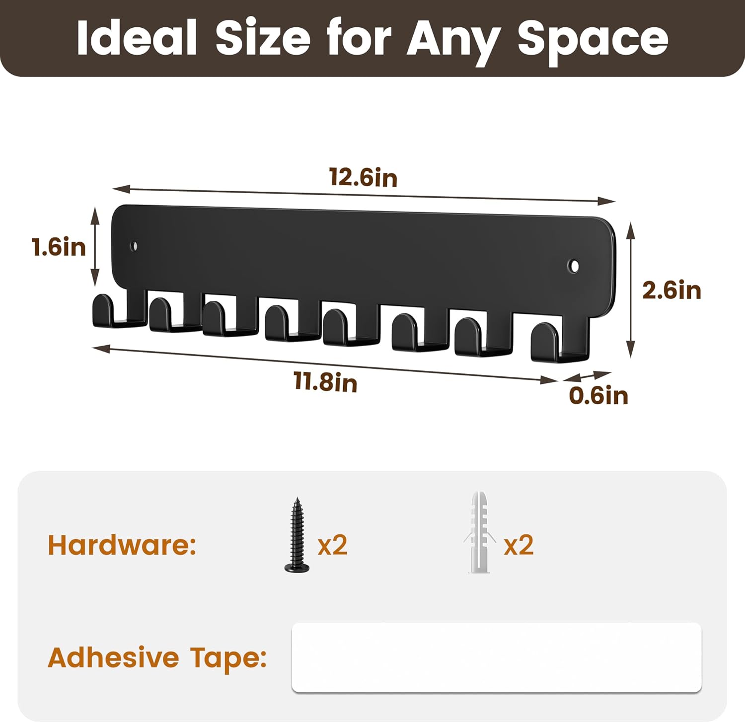 pickpiff Key Holder Wall Mount, Adhesive Key Rack with 8 Hooks Hanger 
