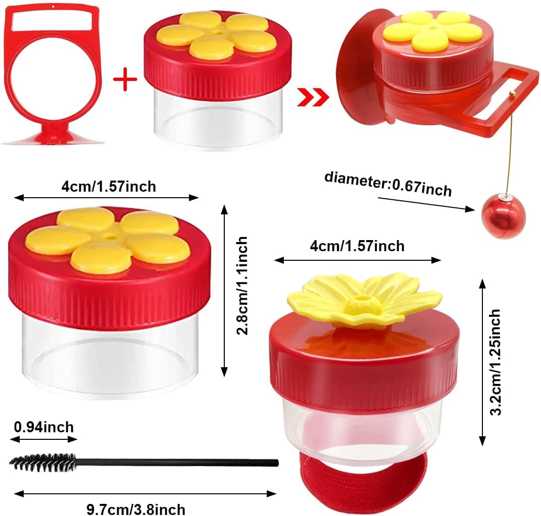 Hand Held Hummingbird Ring Feeders, 3Pcs Mini Hummingbird Hand Feeder with Cleaning Brush,Window Humming Wild Bird Feeders Tools for Outdoors Supplies,2 Styles, Red and Yellow