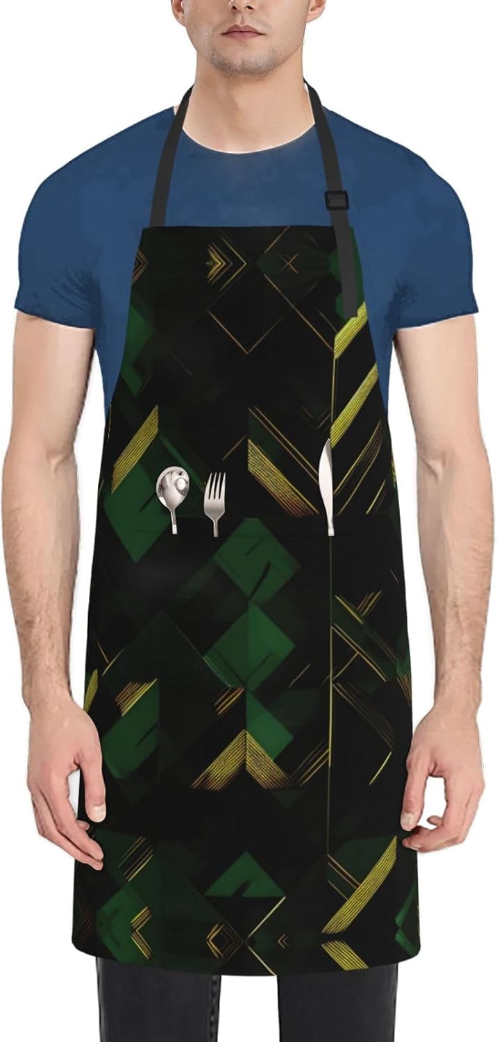 black green and gold geometric Print 28x33 In Adult Kitchen Apron with