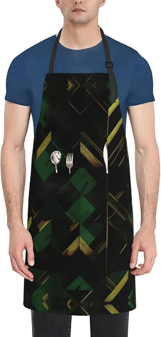 black green and gold geometric Print 28x33 In Adult Kitchen Apron with