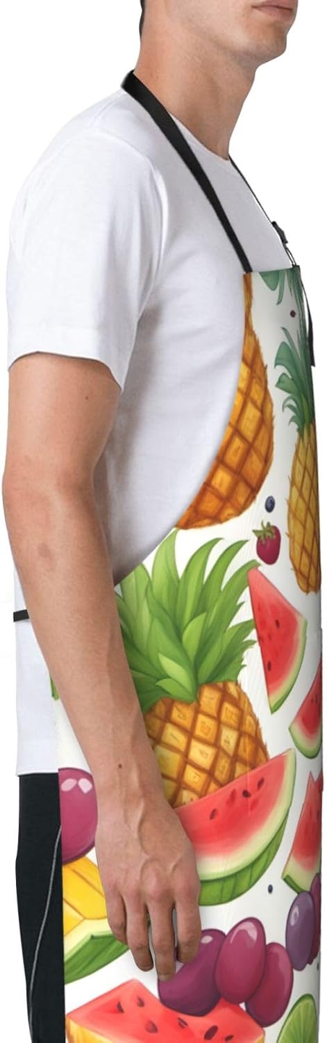 Fresh Juicy Fruits Pineapple Berries Grape Orange print Waterproof chef's apron with pocket apron for kitchen cooking baking barbecue and gardening