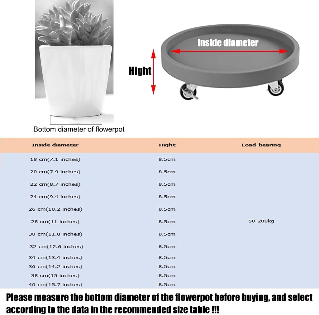 Round Plant Stand for Flower Pot with Wheels Patio Portable Plastic Plate Movable Base for Plants Load 50-200kg (Color : Size A: 22cm) (D 18cm)