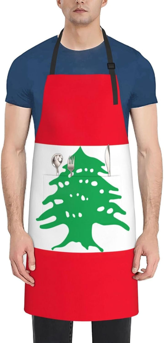 Flag of Lebanon print Waterproof chef's apron with pocket apron for kitchen cooking baking barbecue and gardening