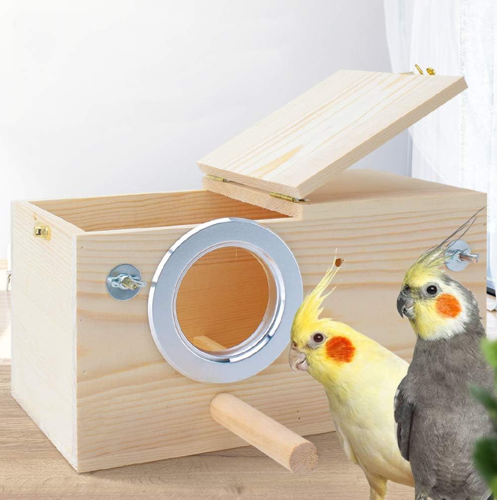 Pine Wood Parakeet Nest Box Bird House Budgie Breeding Mating Box for Lovebirds Cockatiel Parrotlets (S)