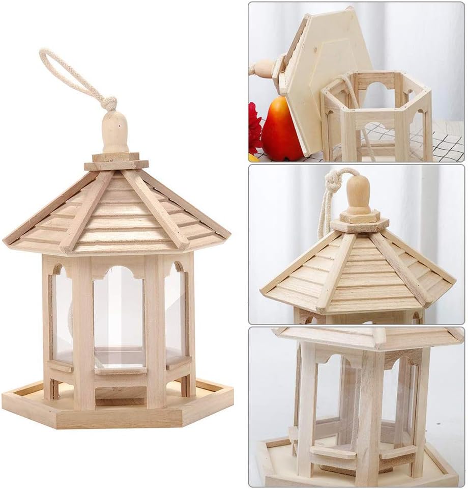 Wooden House Bird Feeder Hanging Feeding Station Hollow Bird Feeder (Assorted Color)