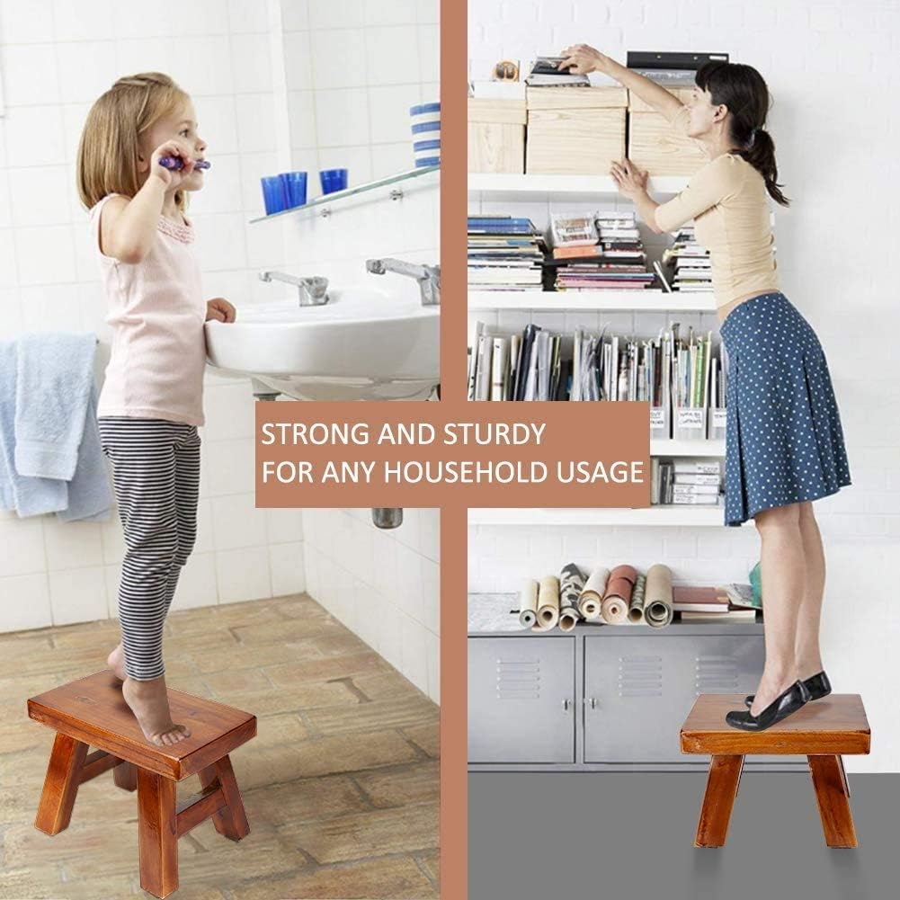 Small Stool Wooden Step Stool Footstool Solid Wood 8 inch for Kids Adults Plant Stand Fishing Stool (Black)