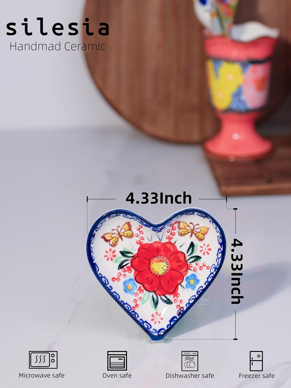 silesia Handmade Jewelry Tray, 4.5" Ceramic Hand-Painted Jewelry Dish,