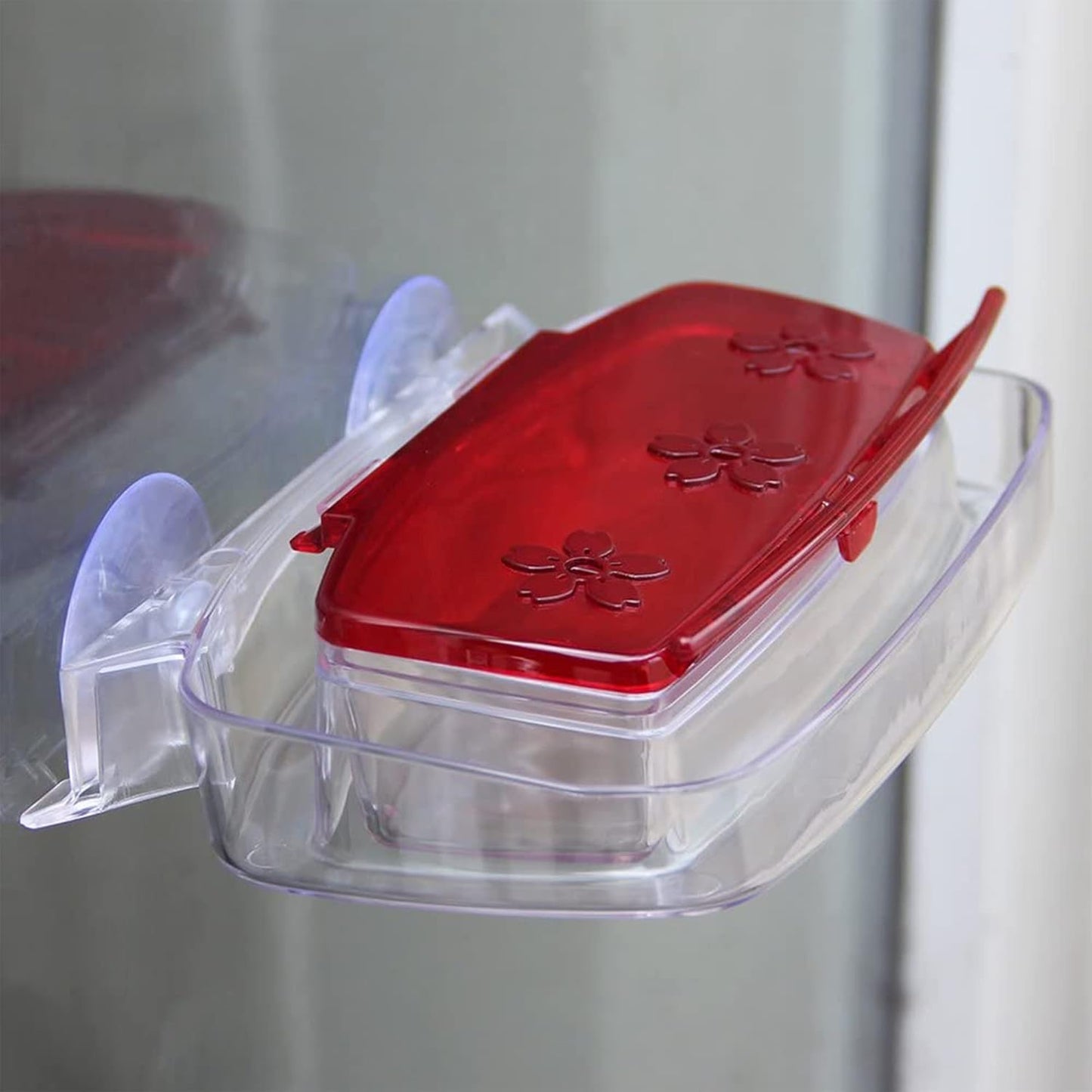 Juegoal 2 Pack Window Hummingbird Feeder, Bird Feeding Tray with 3 Feeding Stations, Outdoor Hummingbird Perch, 8-Ounce