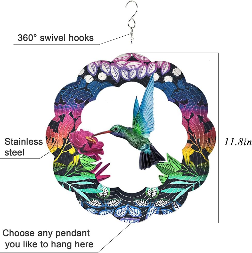 UOUDIO Stainless Steel Wind Spinner- 3D Indoor Outdoor Garden Decoration Crafts Ornaments (Hummingbird)