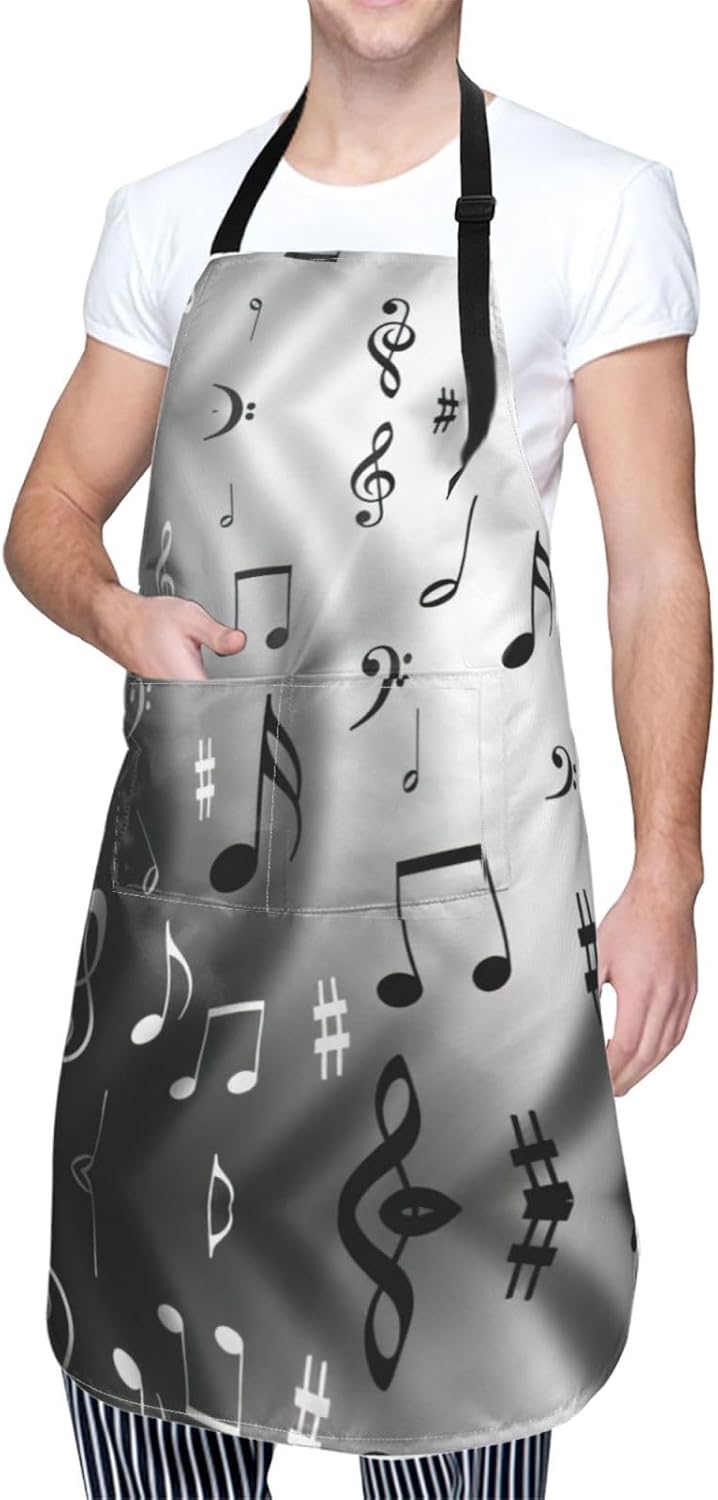 Music Notes Print Print Laundry apron 28x33 In Waterproof Kitchen Apron with Pockets for Cooking Baking