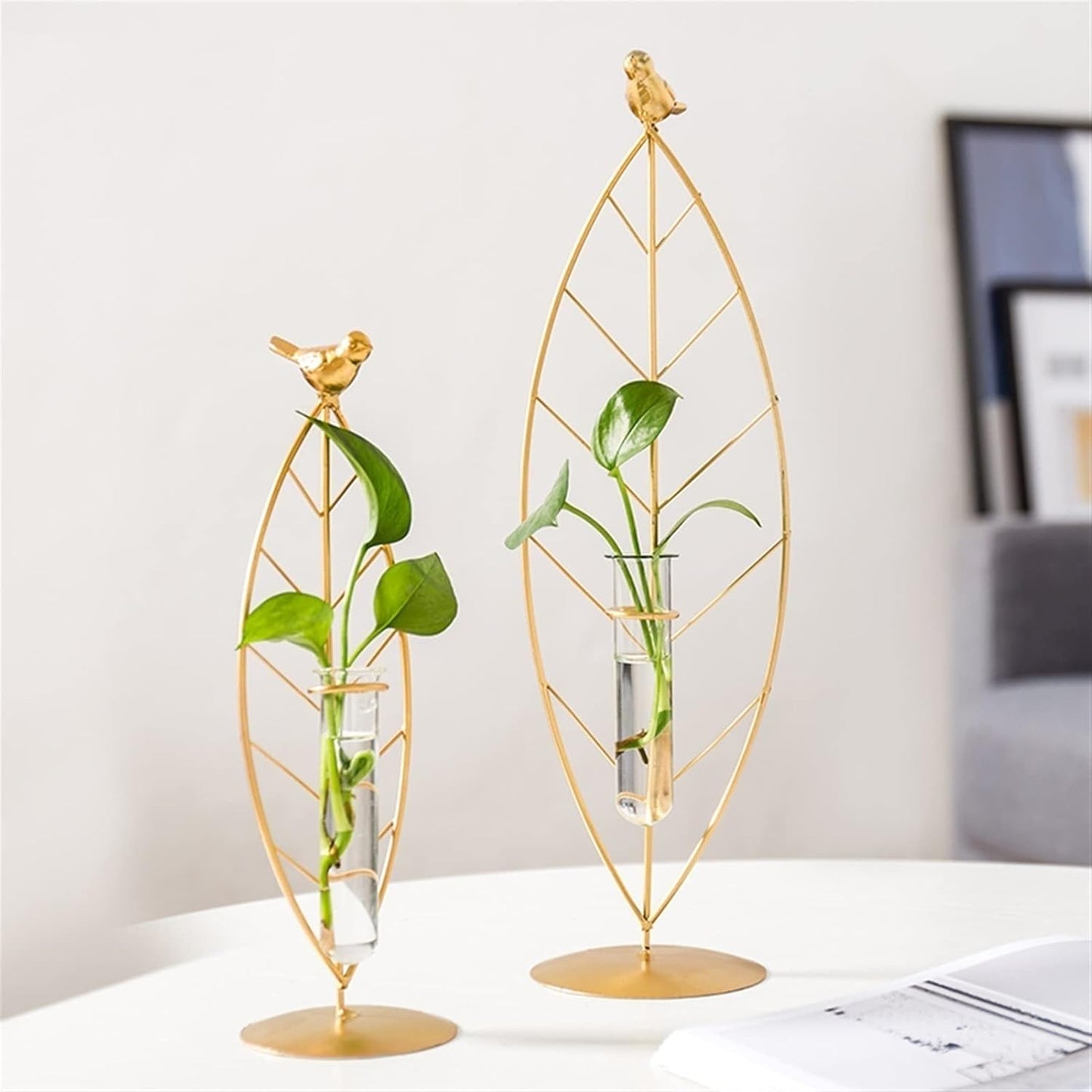 Glass Flower Vase with Metal Stand Modern Geometry Desktop Glass Planter Indoor Hydroponics Plants Home Office Garden Wedding Decor Bedroom Decoration