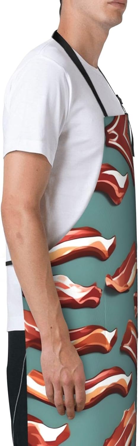 Streaky Bacon Pattern print Waterproof apron with pocket adjustable cooking apron for adult kitchen bibs to bake