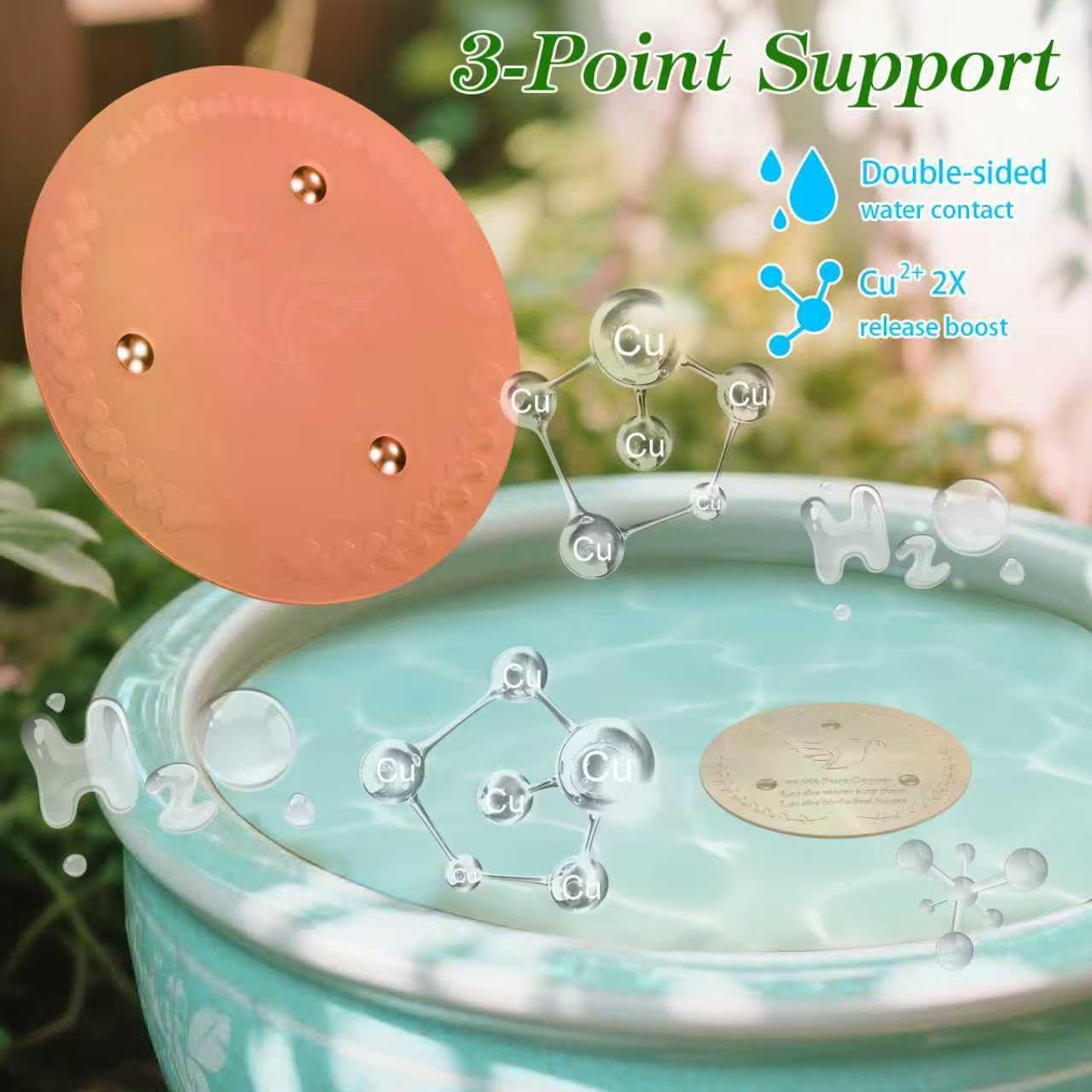 Bird Bath Copper Disk & Maintenance Set of 5, Includes 2 Pack 1mm Thick 99.9% Pure Copper Disks (100mm), Brush, Sponge & Polishing Cloth, Bird-Friendly Accessory to Keep Birdbath Water Fresh
