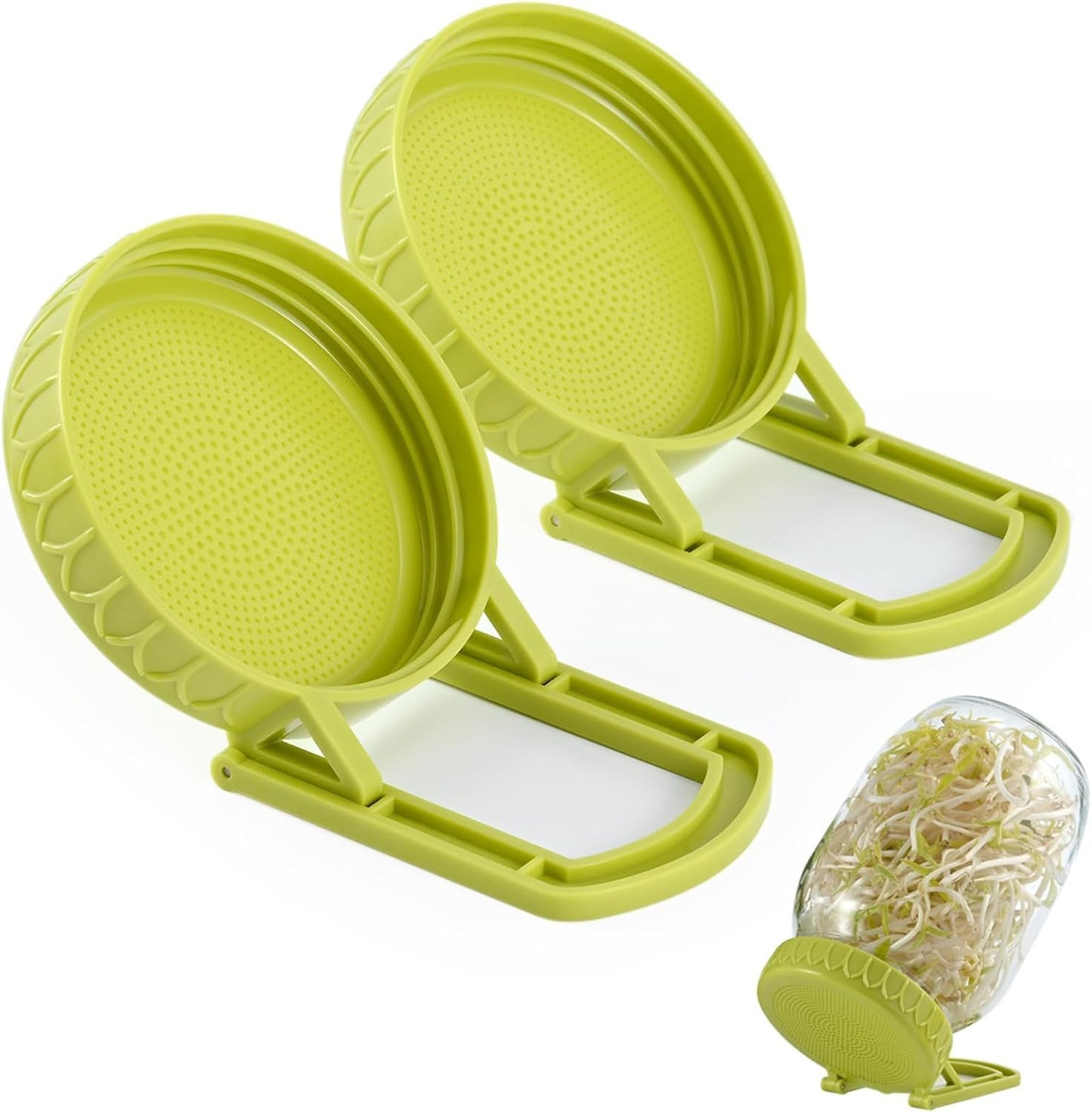 Sprouting Kit for Wide Mouth Mason Jars, 2-Pack BPA-Free One-Piece Sprouting Lids with Built-In Stand, Seed Germination Jar Sprouter Lid, Fits Wide Mouth Jars (3.38"/86mm)