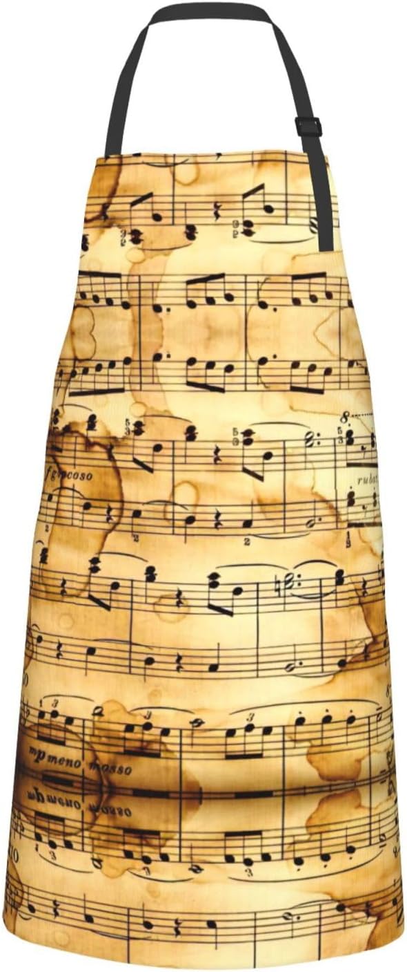 Music Note Print Print Laundry apron 28x33 In Waterproof Kitchen Apron with Pockets for Cooking Baking