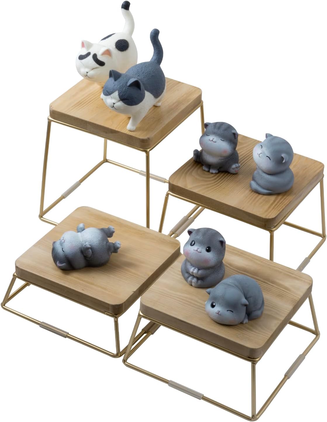 MyGift Gold Food Risers for Display Party, 4-Piece Wood Square Buffet Dessert Stands, Tiered Wooden Riser Set for Pizza, Cupcakes, Ornaments, Perfume or Retail Display
