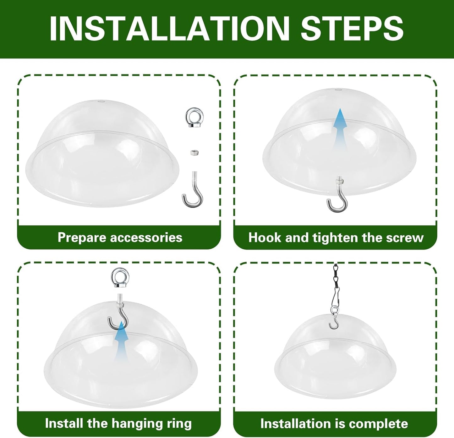 2 Set 11.8'' Bird Feeder Rain Guard, Clear Acrylic Round Squirrel Baffle Dome Hanging Hummingbird Feeder Protective Cover Weather & Predator Shield for Outdoor Garden Yard Use