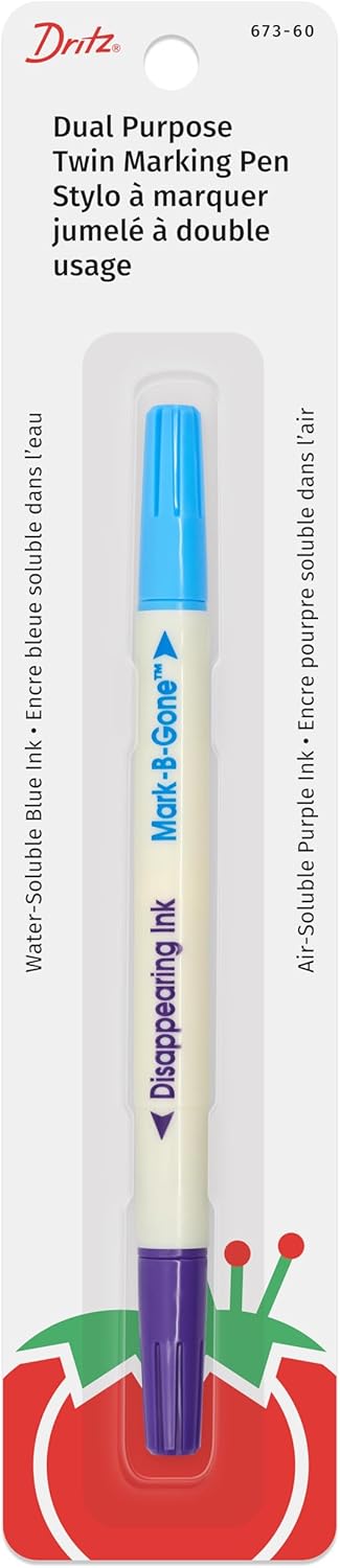 Dritz Dual Purpose Disappearing Ink & Mark-B-Gone, Marking Pen, Blue and Purple, 8.75 x 2.88 x 0.5