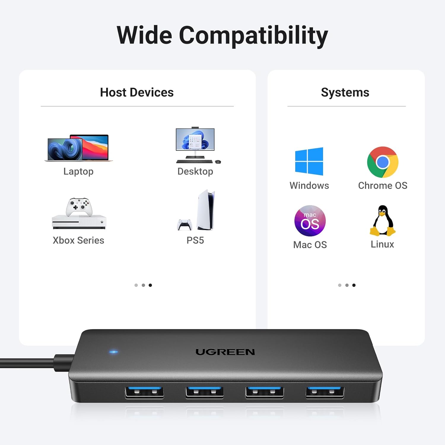 UGREEN USB 3.0 Hub, 4 Ports USB A Splitter Ultra-Slim USB Expander for