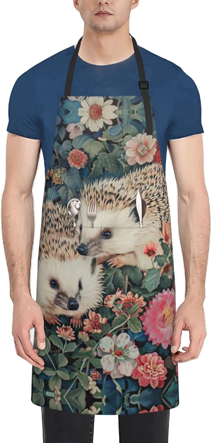 Floral Hedgehogs Print Laundry apron 28x33 In Waterproof Kitchen Apron