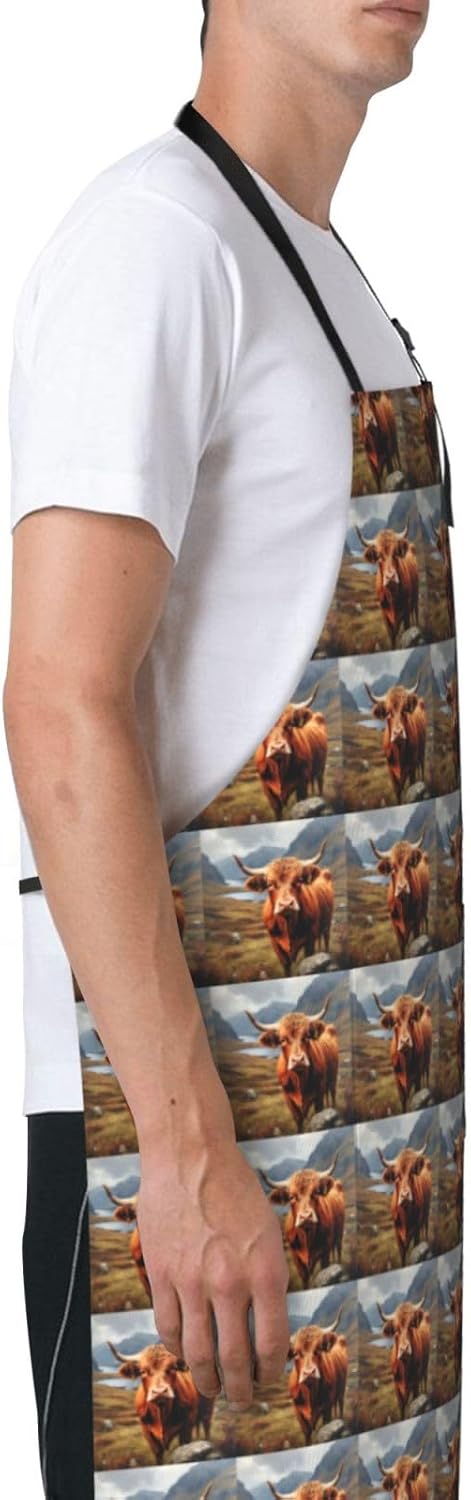 YANYU Cow Print 28x33 In Kitchen Apron Stylish Chef Apron with Pockets for Cooking Baking Painting