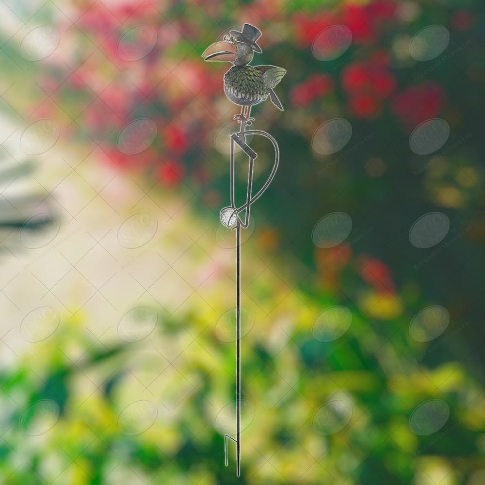 Red Carpet Studios Garden Stake Yard Art Metal and Glass Balance Rocker with 4-Prong Stake, 51" Tall, Wise Old Crow