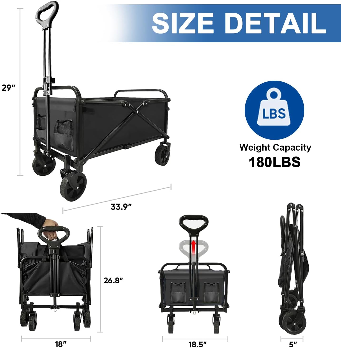 Collapsible Wagon Cart Foldable Portable Heavy Duty Folding Beach Wago