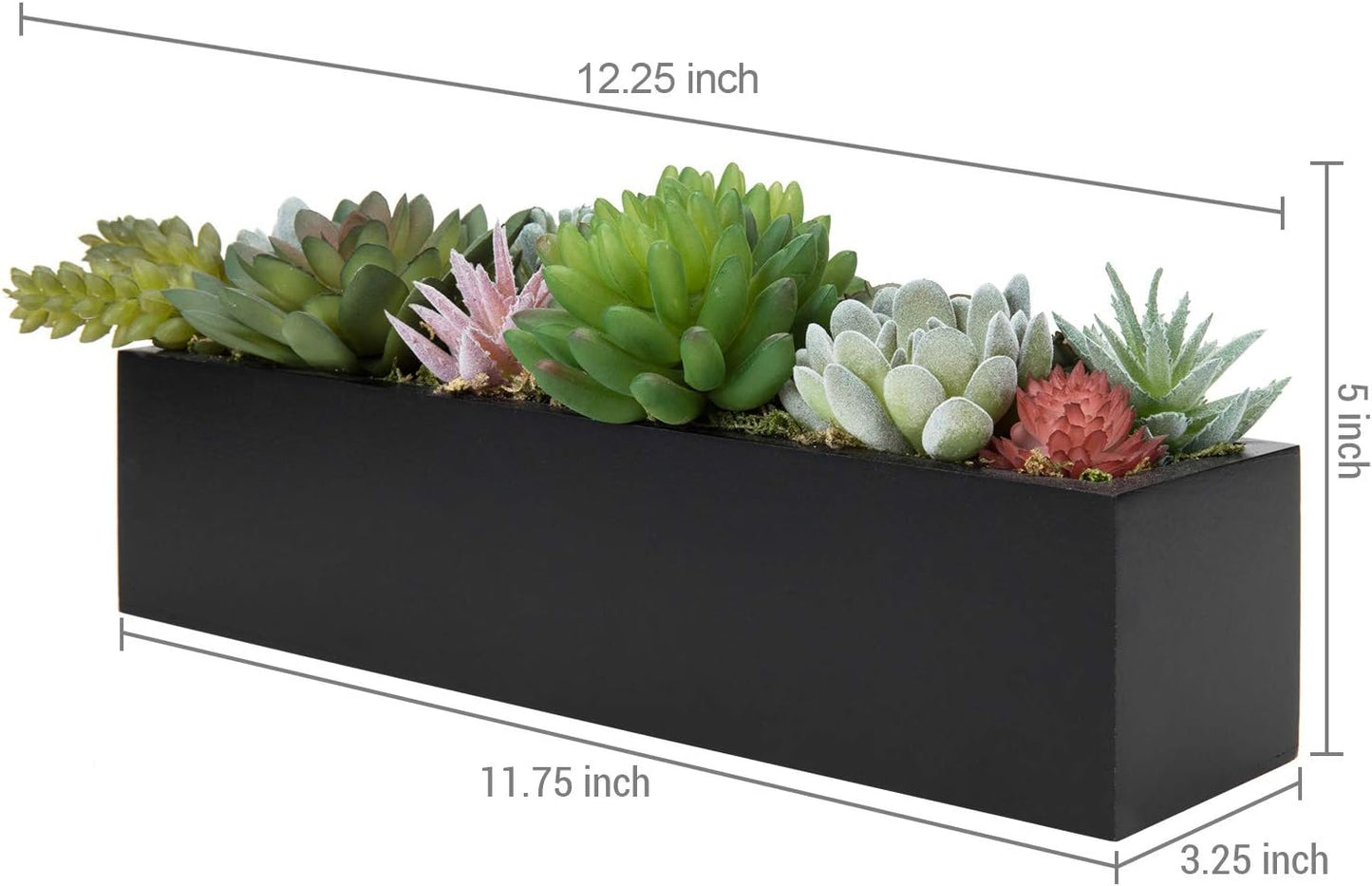 MyGift 12 Inch Modern Artificial Succulent Plants Arrangement Centerpiece in Black Rectangular Wood Planter Box