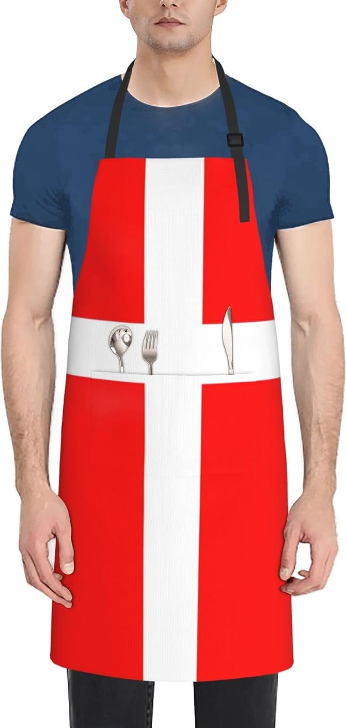 Denmark Danish Flag print Waterproof apron with pocket adjustable cooking apron for adult kitchen bibs to bake