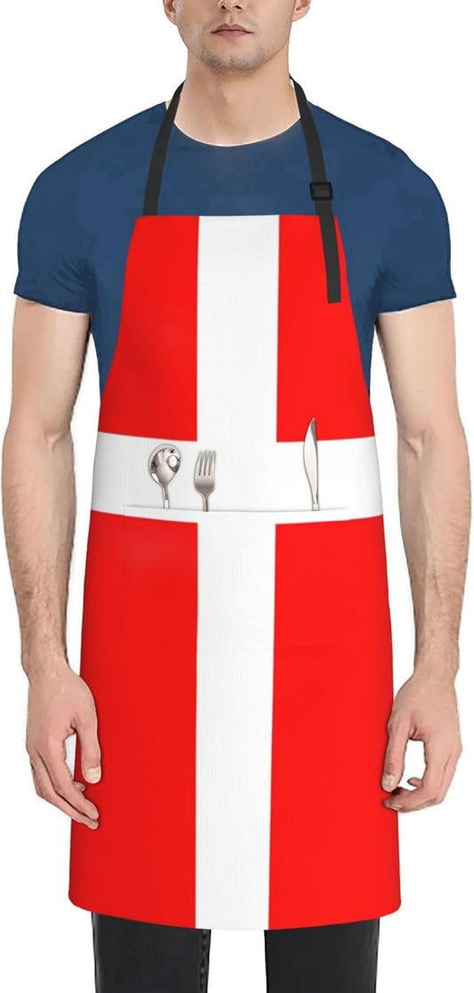Denmark Danish Flag print Waterproof apron with pocket adjustable cooking apron for adult kitchen bibs to bake