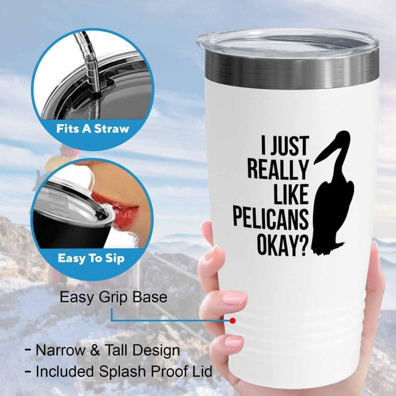 Birding White Edition Viking Tumbler 20oz - Really like Pelicans - Bird Feeder Backyard Birdwatcher Gifts Birding Bird Lover