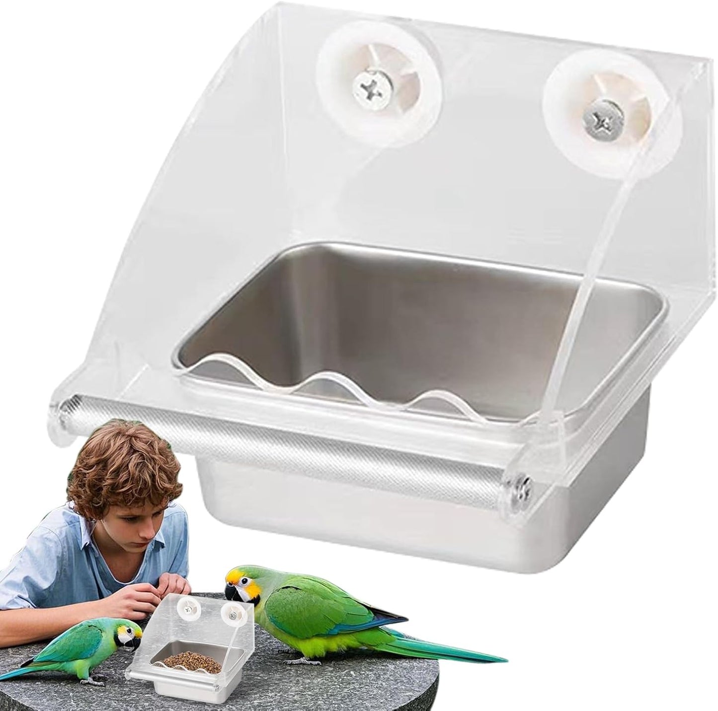 Bird Feeder – Transparent Cage Design, Anti-Slip Perch Feature, Stainless Watering Supply, Easy Fill Build, Premium Quality Outdoor Accessory, Feeding Tool for Patio Balcony Backyard