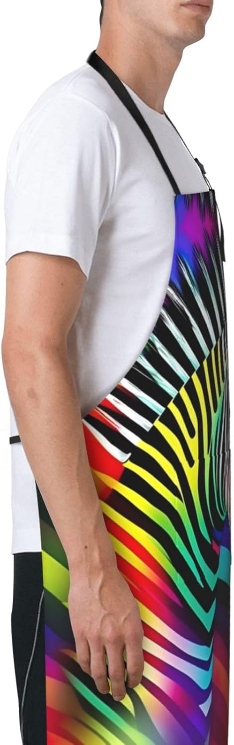 Colorful Rainbow Zebra print Waterproof chef's apron with pocket apron for kitchen cooking baking barbecue and gardening