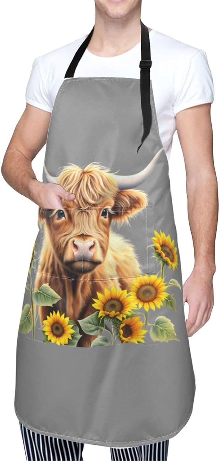 YANYU Cute Cow Print 28x33 In Kitchen Apron Stylish Chef Apron with Po