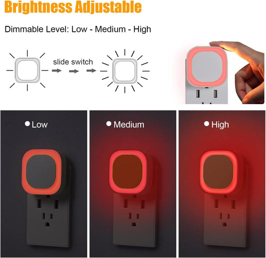 2 Pack Plug in Red Sleep Night Light, Auto Dusk to Dawn, Soft Glow, Di
