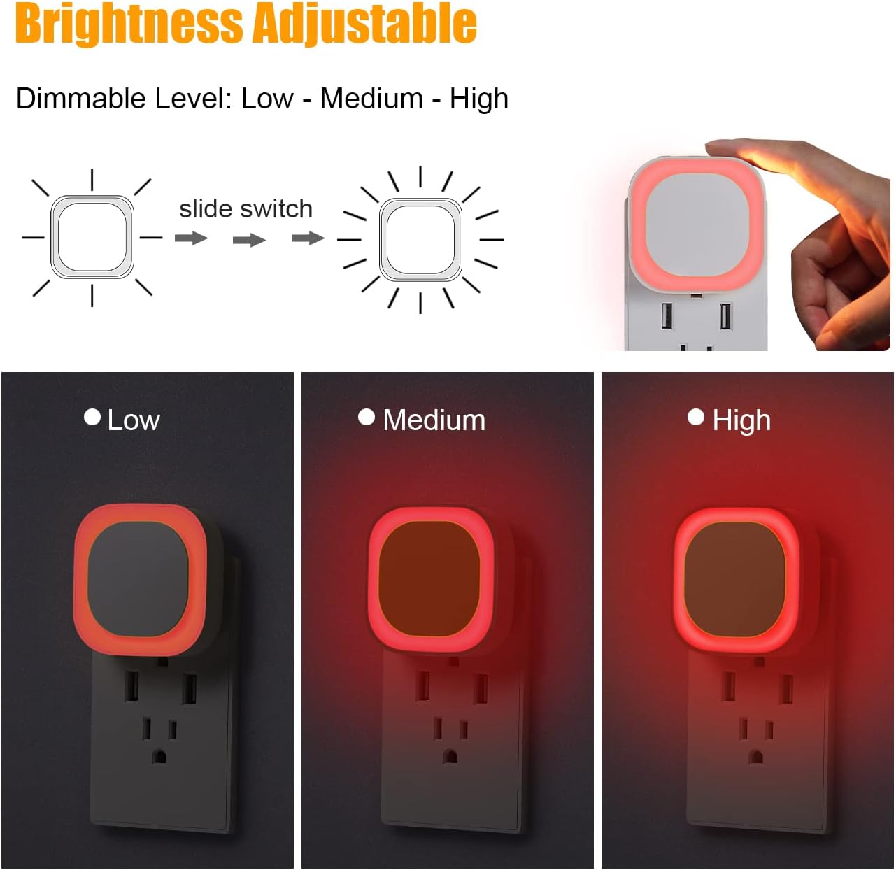 2 Pack Plug in Red Sleep Night Light, Auto Dusk to Dawn, Soft Glow, Dimmable Diffused Light, Led Lights for Bedroom, Sleep, Baby Nursery, Kids, Toddler, Bathroom, Hallway, Home Decor
