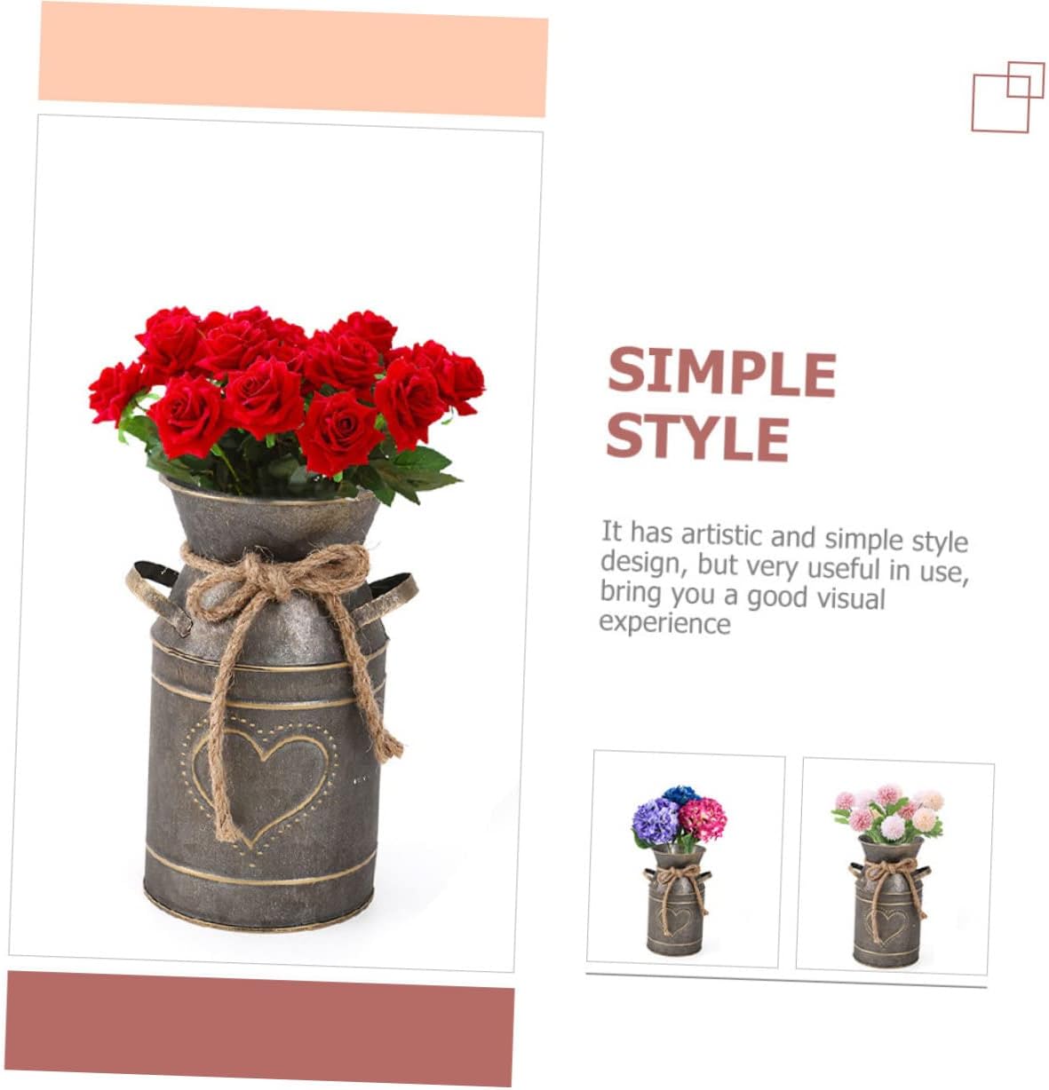 PRETYZOOM Iron Flowerpot Vintage Style Farmhouse Decor Galvanized Meta