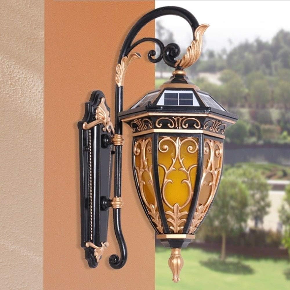 Creative Carved Retro Solar Glass Wall Lamp Outdoor IP65 Waterproof Antirust Lantern Victoria LED Sconce Exterior Villa Garden Courtyard Metal Bracket Light