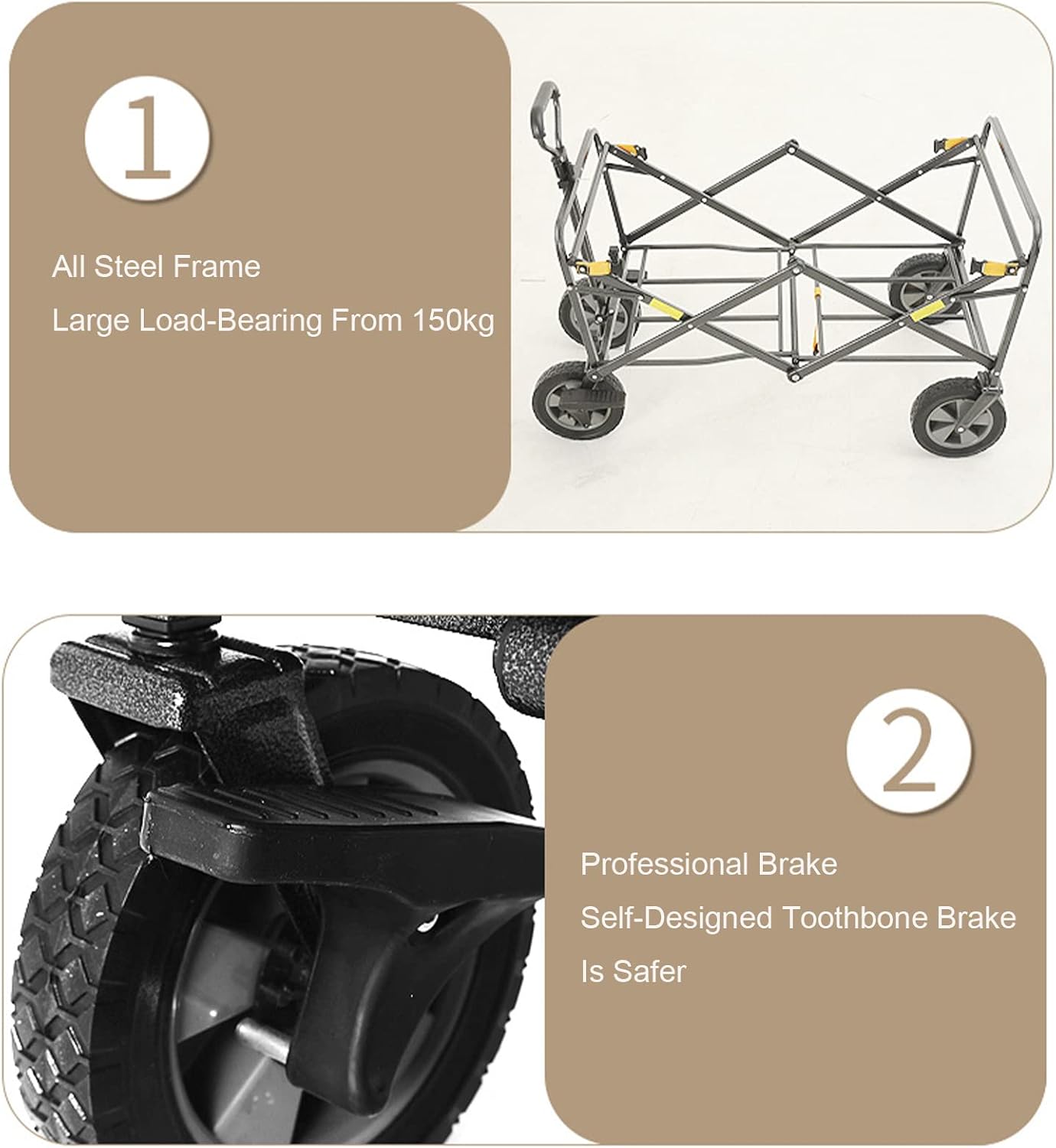 Foldable Outdoor Cart Rubber Wheels Heavy Duty Utility Wagon Camping P
