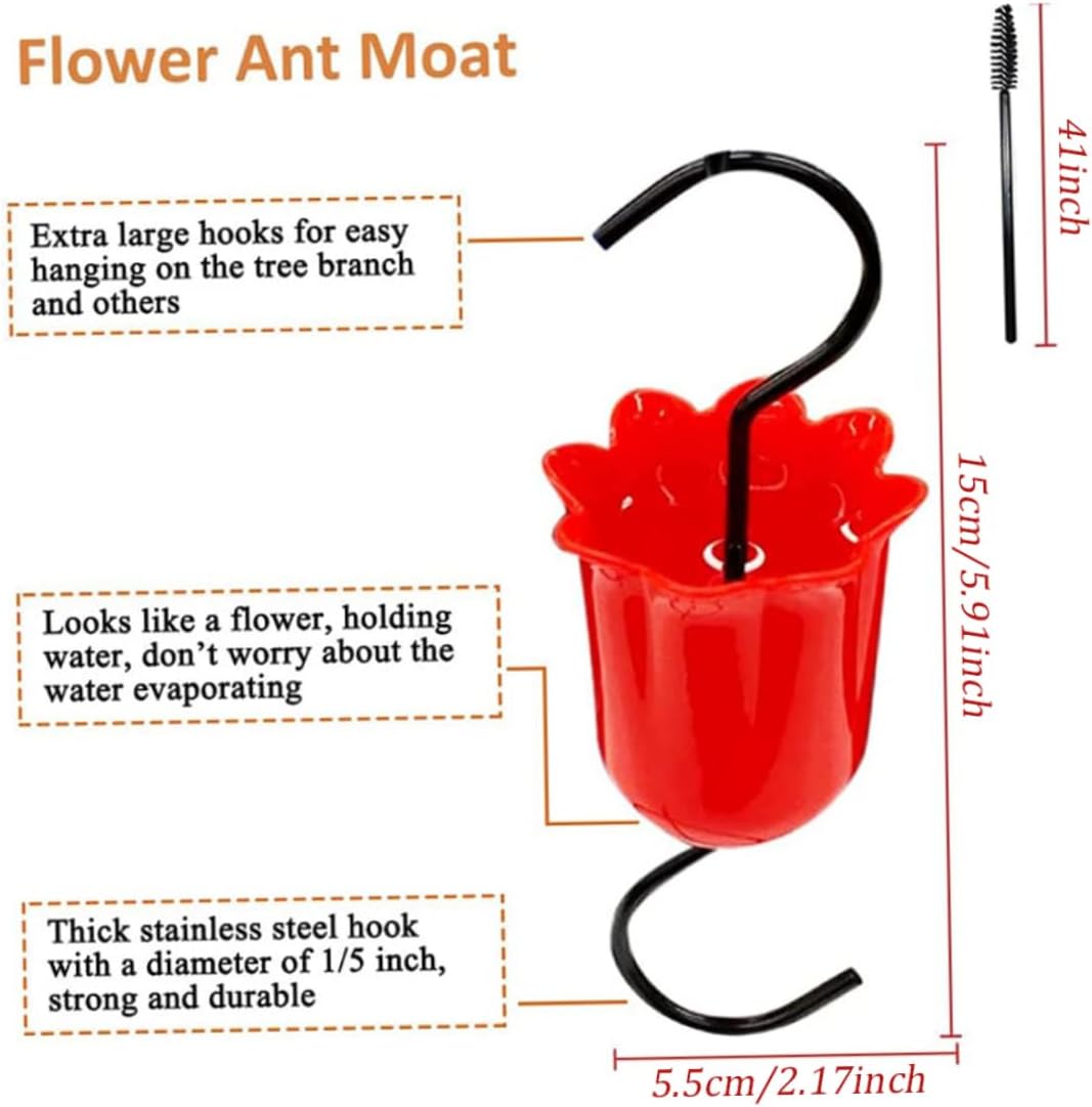 Ant Guard for Hummingbird Feeder Ant Moat Hook with Brush Bird Feeder Accessory for Outdoor Oriole Feeder 3Sets Red Spring Gardening Tool