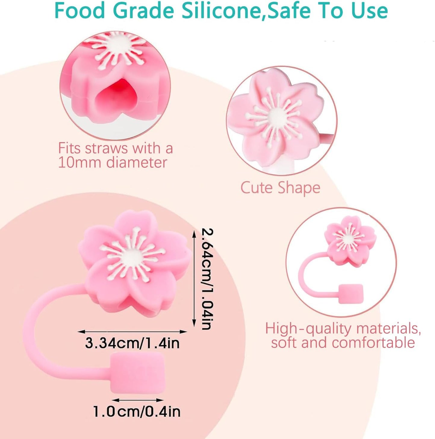 Silicone Straw Caps for 10mm Tumblers | Reusable Dust-Proof Straw Toppers Compatible with Stanley 30oz & 40oz Tumblers (Purple Flower 3pc)