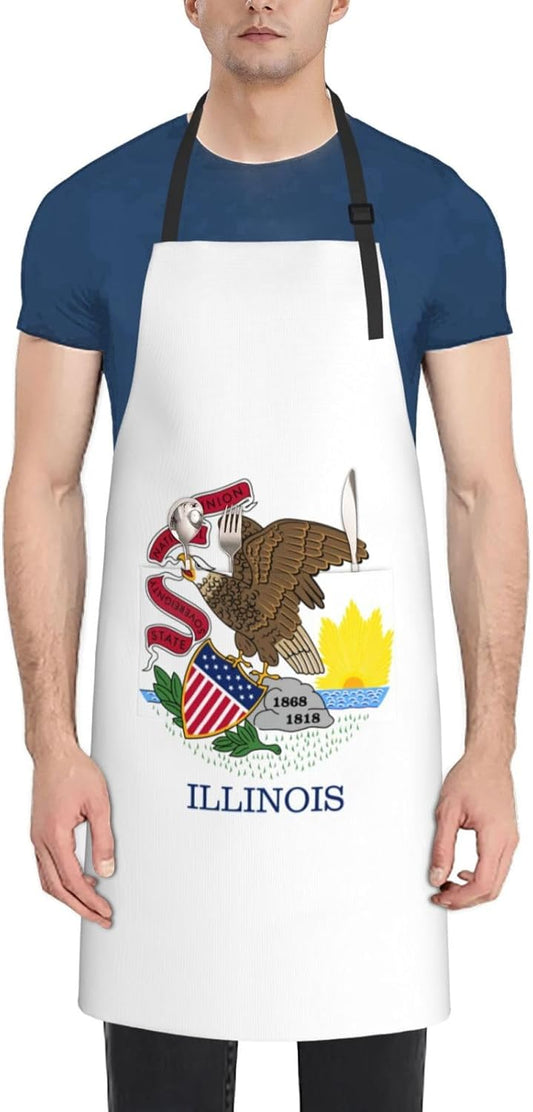 Illinois State Flag print Waterproof chef's apron with pocket apron for kitchen cooking baking barbecue and gardening