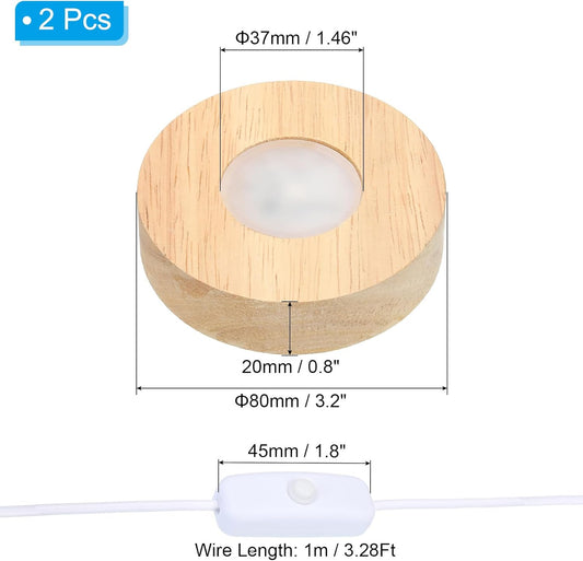 PATIKIL 3.2 Inch Wooden LED Light Base, 2pcs Wood Light Display Base Stand Lighting with Switch for 3D Crystal Glass Aroma Stone Art, Colorful Light