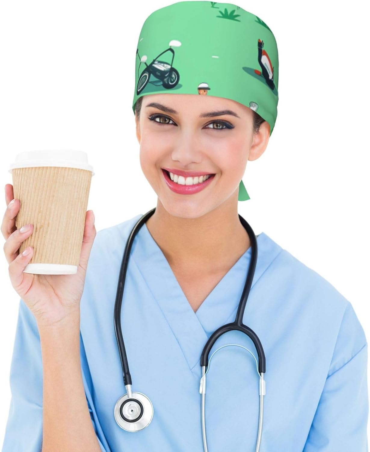 Breathable Work Hat Golf on The Lawn Printing for Chef, Nursing, Spa, Facial Care, Fitness Black