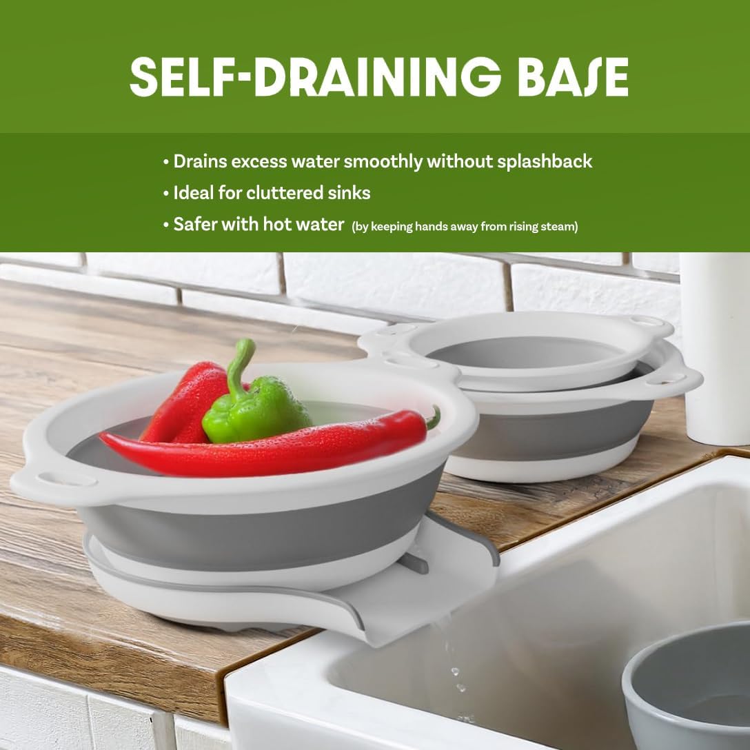 Collapsible Colanders (3 Pack Set) Food Strainers with Over-Sink Water